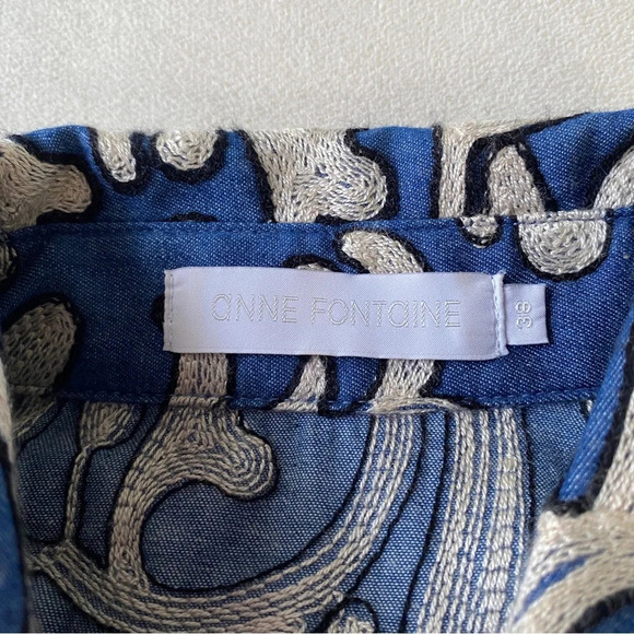 Anne Fontaine Blue Embroidered Sleeveless Button Down Blouse Size Womens 38/US 6 - Picture 3 of 6